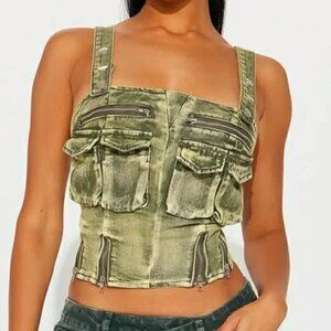 Cruel Summer Washed Denim Top - Green